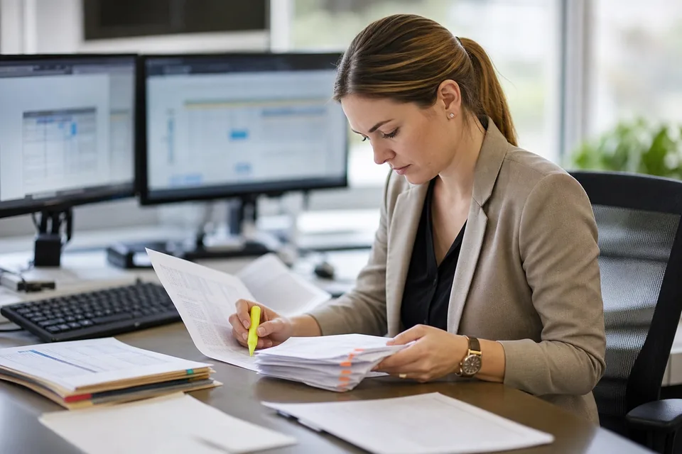 A cash application analyst matching a bank deposit report against printed remittance advices