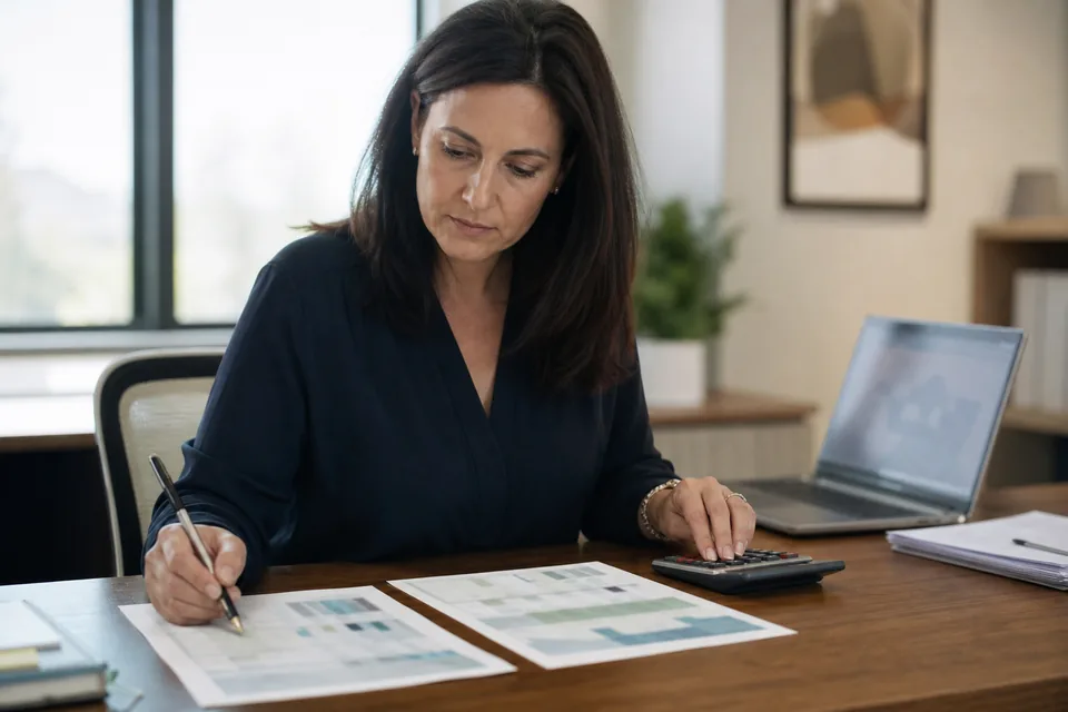 A controller comparing a vendor services proposal with a software subscription quote at her desk